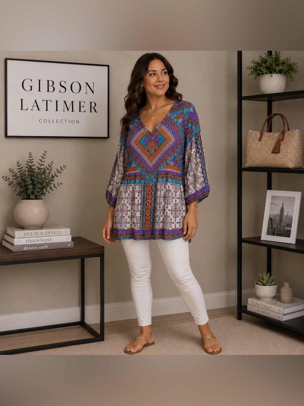 GIBSON LATIMER Boho Print Tunic Top Mini Dress (XL)